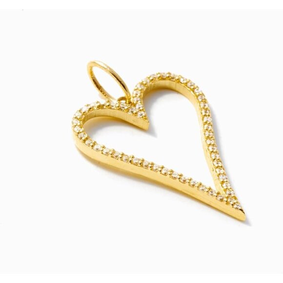 14K Solid Gold Long Diamond Heart Charm Pendant 0.14ct NWT - Picture 4 of 7